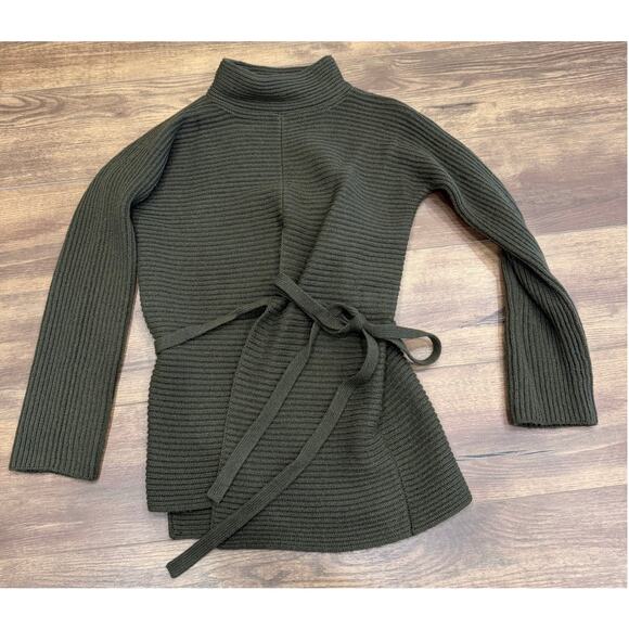 Vince Belted Ribbed Wool Cashmere Turtleneck Sweater in Army Green size XS - Picture 3 of 8